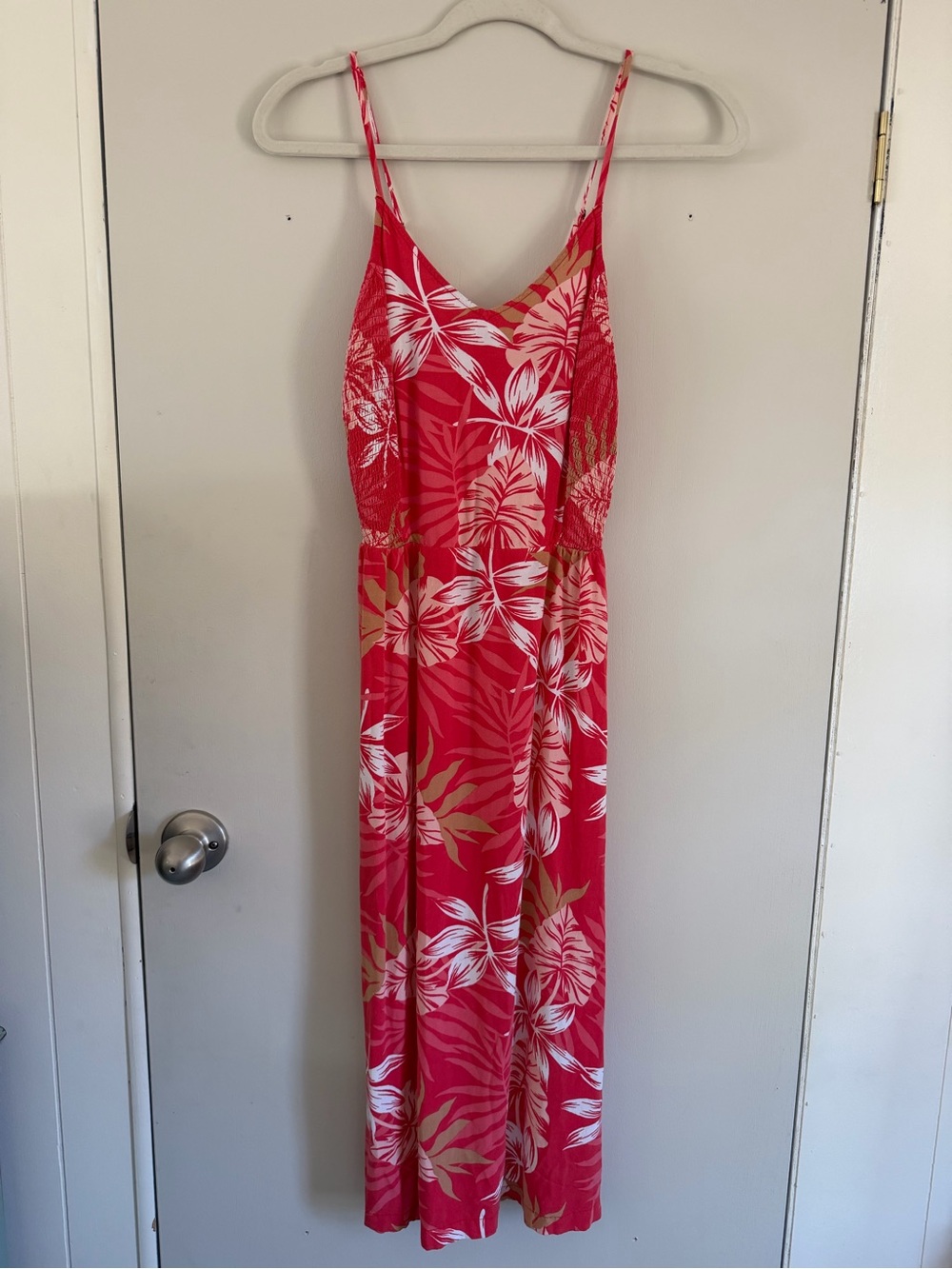 Roxy Tropical Floral Spaghetti Strap Maxi Dress - Pink & White